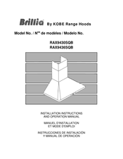 Kobe Range Hoods Brillia RAX9430SQB Instrucciones De Instalación Y Manual De Operación