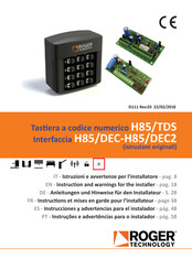 Roger Technology H85/DEC Instrucciones Y Advertencias Para El Instalador