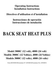 ThermTech BACK SEAT HEAT PLUS 3000C, BACK SEAT HEAT PLUS 4000 Instrucciones De Operación Y De Instalacion