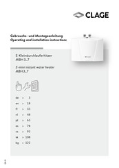 clage MBH 3 Instrucciones De Operación E Instalación