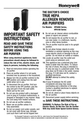 Honeywell HPA160 Serie Instrucciones De Seguridad E Información Importante