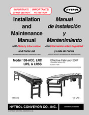 HYTROL 138-LRSS Manual De Instalacion Y Mantenimiento Con Informacion Sobre Seguridad Y Lista De Partes