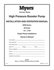 Pentair MYERS 20MPB200 Manual De Instalación Y Funcionamiento