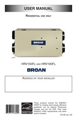 Broan HRV190FL Manual De Usuario