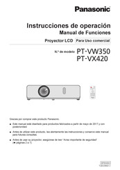 Panasonic PT-VW350 Instrucciones De Operación Manual De Funciones