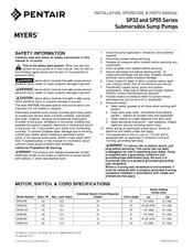 Pentair MYERS SP3318T Manual De Instalación, Operación Y Repuestos