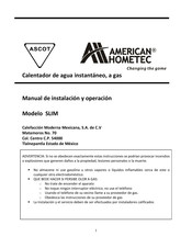 Ascot American Hometec SLIM Manual De Instalación Y Operación