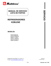 Koblenz RAKC11CB Manual De Servicio Lista De Partes