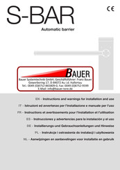 Bauer S-BAR Instrucciones Y Advertencias Para La Instalación Y El Uso