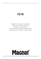 Magnat CS 10 Notas Importantes Sobre La Instalación / Certificado De Garantía