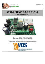 VDS GSM NEW BASE 2 CH Manual De Instalación, Uso Y Mantenimiento