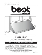 Broan best K210A Instrucciones De Instalación