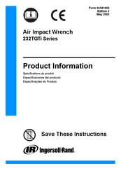 Ingersoll Rand 232TGTi Serie Especificaciones Del Producto