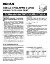 Broan MP100 Manual De Instrucciones