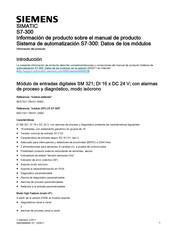 Siemens SIMATIC S7-300 Informacion De Producto