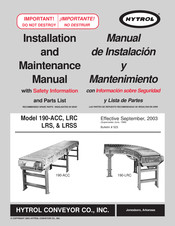 HYTROL 190-LRC Manual De Instalacion Y Mantenimiento Con Informacion Sobre Seguridad Y Lista De Partes