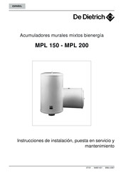 De Dietrich MPL 150 Instrucciones De Instalación, Puesta En Servicio Y Mantenimiento