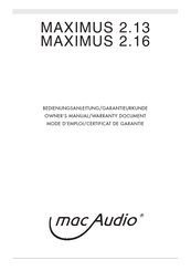 MAC Audio MAXIMUS 2.16 Manual Del Propietario / Documento De Garantía